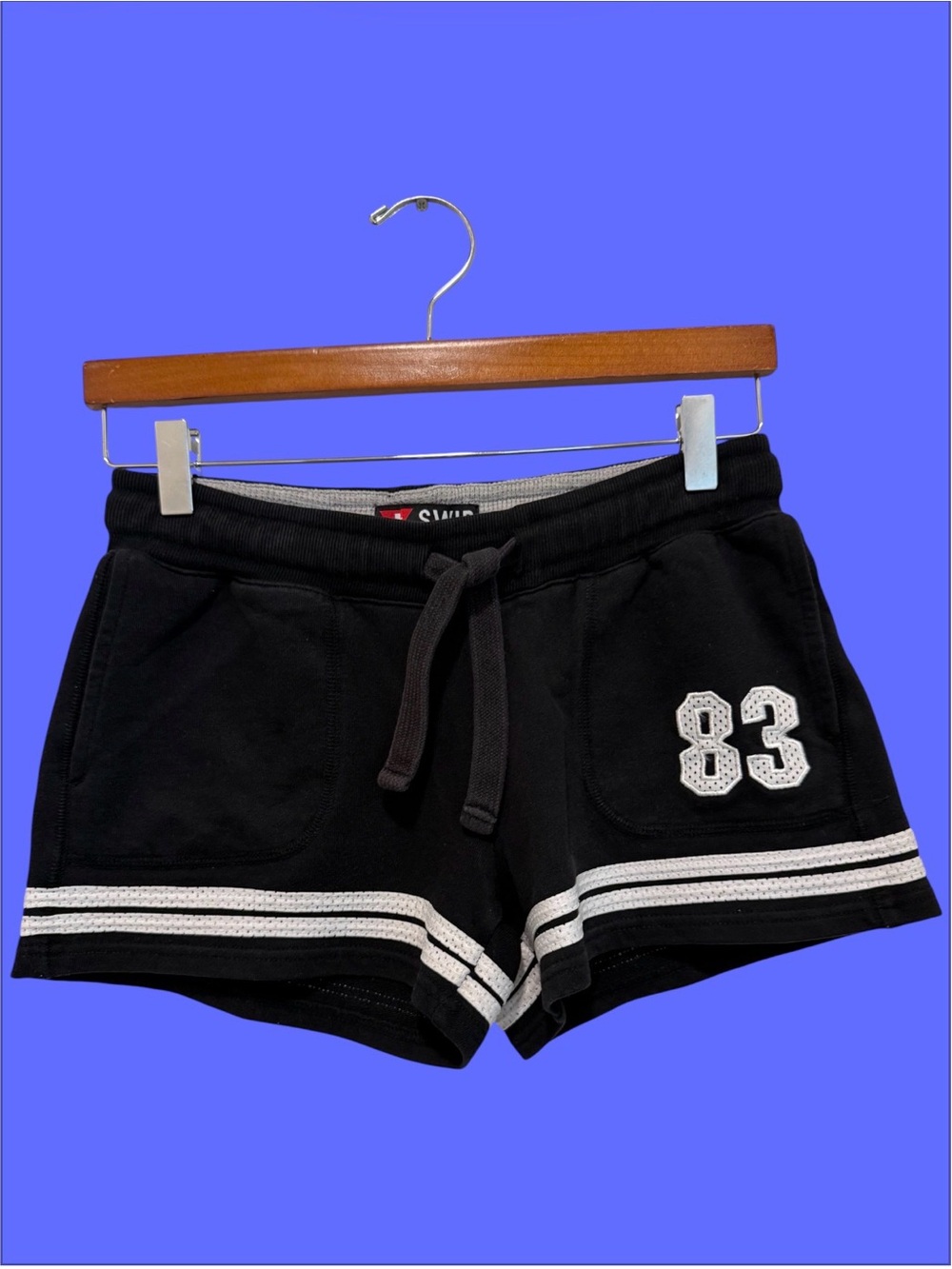 SWIB Women's Black Athletic Drawstring Shorts with White Stripe  Size S.